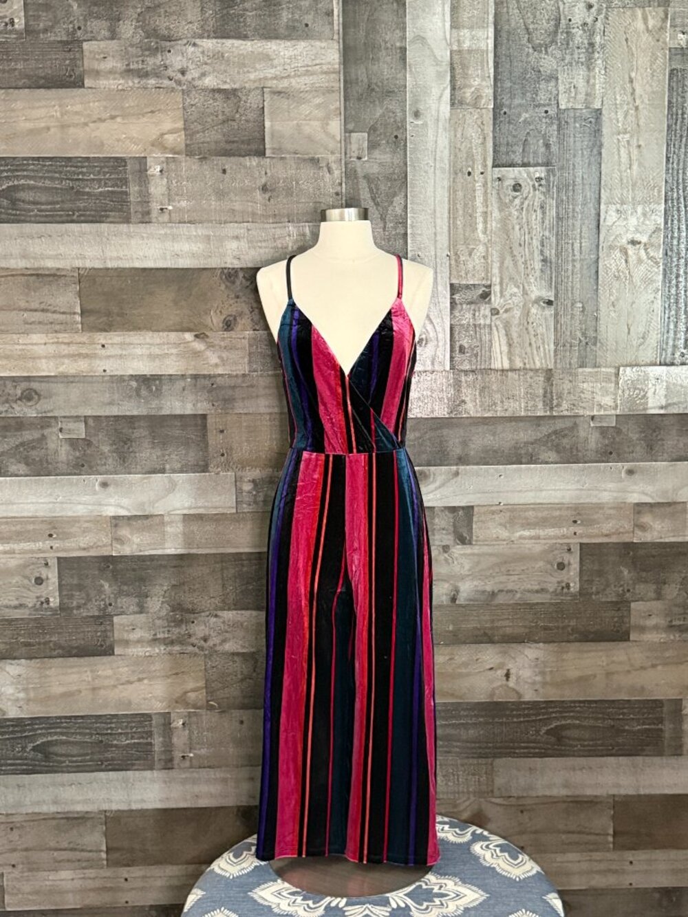Speechless velvet jumpsuit small rainbow stripes palazzo pants festival boho